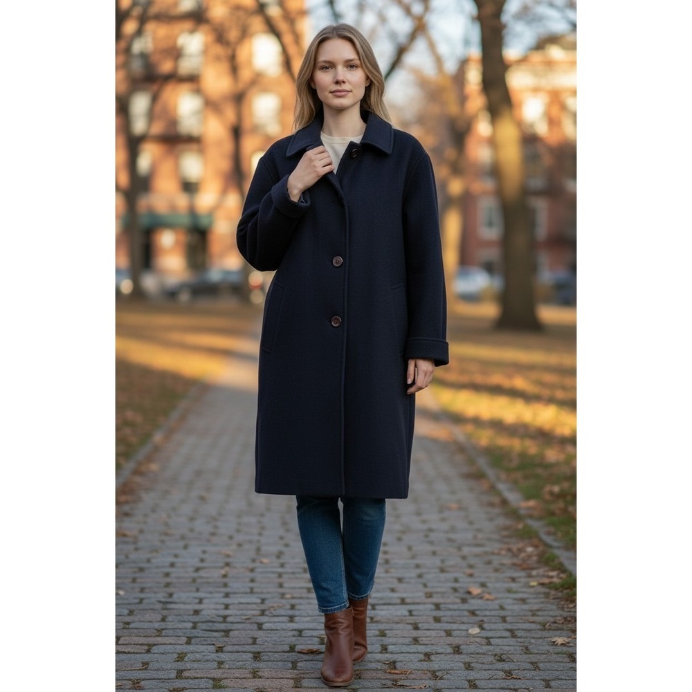 Stephanie Mathews Wool Coat Women Navy Blue Vintage Made in Argentina Size 10